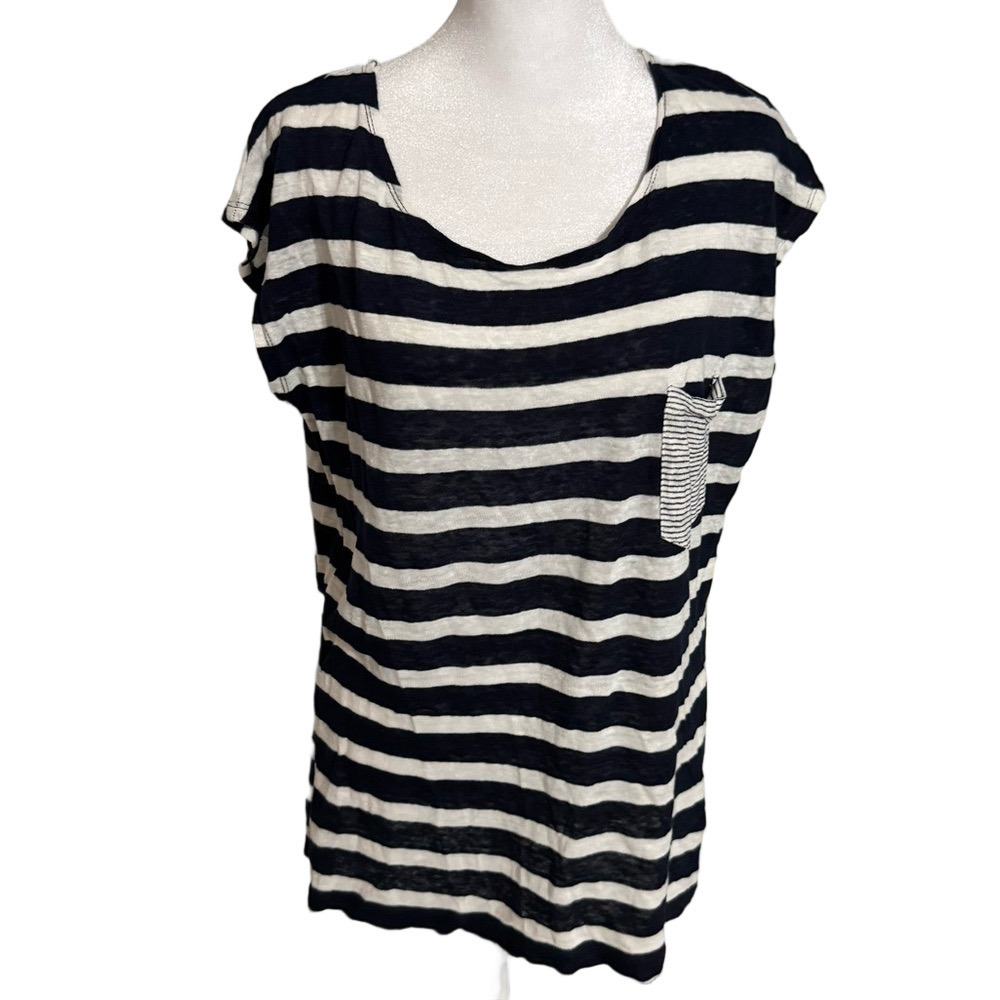 J Crew Linen Striped Navy and White Women's Top Size M
